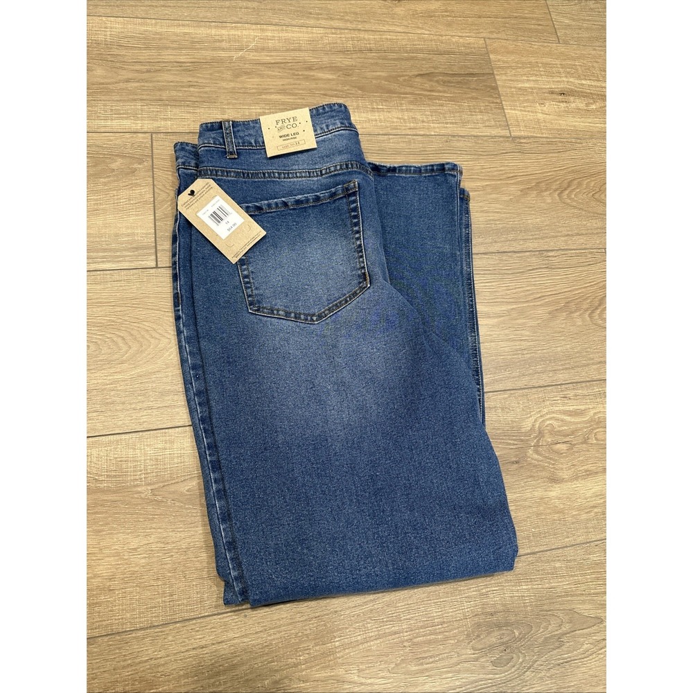 NWT Frye Women's Wide Leg High Rise Straight Blue Denim Jeans Stretch Sz 14